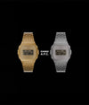 A.P.C. Casio - two Casio wrist watches with a black background and white logo
