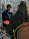 A.P.C. GAP - man and woman wearing A.P.C. GAP at a cafe
