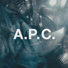 A.P.C. denim spinning in a washing machine with logo overlay
